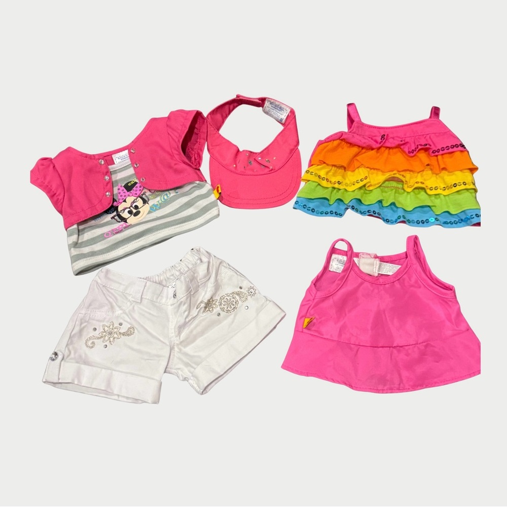 Build-A-Bear Girl Clothes Lot - 1 Minnie Top 2 Tank Tops White Shorts Pink Visor